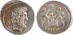 Roman republican coins Tituria, denier, Rome, 89 av. J.-C Tituria, denier, Rome, 89 av. J.-C A/SABIN Tête nue du roi Tatius à droite ; devant, une palme R/A l'exergue, L TITVRI Argent doré 19,5 mm 4,0