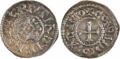 Carolingian coins Charles le Chauve, denier, Compiègne Charles le Chauve, denier, Compiègne A/(à 9 h.) + GRATIA D-I REX Monogramme de Charles R/+ CONPENDIO PALACIO, NP et ND liés Argent 20,6 mm 1,69 g