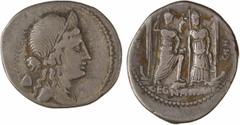 Roman republican coins Egnatia, denier, Rome, 75 av. J.-C. A/MAXSVMVS Buste diadémé et drapé de Libertas à droite ; derrière, le bonnet de la liberté R/C EGN(AT)IVS CN/ CN N Rome casquée tenant une ha