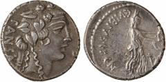 Roman republican coins Vibia, denier, Rome, 48 av. J.-C. A/PANSA Tête de Bacchus à droite, coiffée d'une couronne de vigne R/C. VIBIVS. C. F. C. N. Cérès drapée, à droite, tenant dans chaque main une 