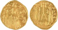 Byzantine coins Constant II et Constantin IV, Héraclius et Tibère, solidus, Constantinople, 9e officine, 659-668 A/[d N CONS - TNAI] Bustes couronnés et drapés de Constant II et Constantin IV, vus de 