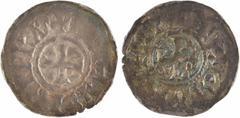 Carolingian coins Au nom de Charles Empereur (le chauve ou le Gros), denier, Arles A/+ CARLVS INPERAT Croix R/(à 11 h.) + ARELV CIVIS + Monogramme de Charles TB+ Argent 22,1 mm 1,66 g 11 h D.65 v. (14