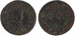 Capetian coins Louis XIII, piéfort quadruple du denier tournois, 1618 Paris A/LOYS. XIII. R. DE. FRAN. ET. NAV. Buste enfantin du Roi à droite, lauré et cuirassé, avec col plat ; différent d'atelier à