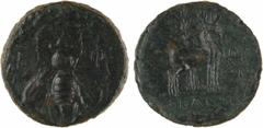 Greek coins Ionie, Éphèse, bronze AE 19, magistrat Arkas, c.202-133 av. J.-C A/E - Φ Abeille R/APKAΣ à l'exergue Biche debout à droite ; derrière, un palmier ; monogramme Bronze 19,0 mm 4,06 g 12 h TT