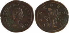 Roman imperial coins Aquilia Severa, sesterce, Rome, 220-221 A/IVLIA AQVILIA SEVERA AVG Buste diadémé et drapé à droite, vu de trois quarts en avant R/CONCORDIA/ S/ C La Concorde debout à gauche, sacr
