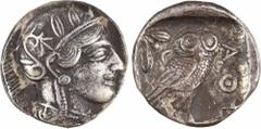 Greek coins / Monnaies grecques Attique, Athènes, tétradrachme, c.480-400 av. J.-C A/Anépigraphe Tête d'Athéna à droite, coiffée du casque à aigrette, orné sur le devant de trois feuilles d'olivier ; 