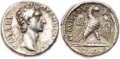 Ancient Coins Nerva. Silver Tetradrachm (15.15 g), AD 96-98. Antioch in Syria, AD 96. AVT NEPOVAΣ KAIΣ ΣEB, laureate bust of Nerva right, wearing aegis. Reverse: ETOVΣ NEOV IEPOV, eagle standing facin