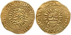 Ancient Coins Crusaders, Latin Kingdom of Jerusalem. Anonymous. Gold Bezant (3.46 g), ca. 1180-1210. "Misr". Imitating a Fatimid dinar of al-'Amir, 1101-1130, with blundered Arabic. CCS 3. Very Fine. 