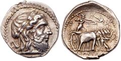 Ancient Coins Seleukid Kingdom. Seleukos I, 312-280 BC. AR Tetradrachm (16.94 g) minted at Seleucia on the Tigris (?), c. 296/5 BC. Laureate head right of Zeus. Reverse: Athena driving quadriga of ele