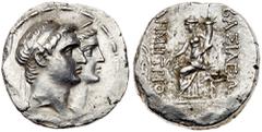Ancient Coins Seleukid Kingdom. Demetrios I Soter. Silver Tetradrachm (16.71 g), 162-150 BC. Seleukeia on the Tigris, 161-150 BC. Jugate busts of Demetrios I, diademed, and Laodike, veiled, draped and