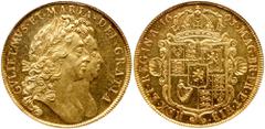 Peh Family Collection Great Britain. Five Guineas, 1693. S.3422; Fr-299; KM-479.1. William and Mary, 1689-1694. Obv: Plain below conjoined busts of monarchs facing right. Legend reads: GVLIELMVS ET MA
