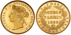 Peh Family Collection Great Britain. Gold Pattern Double Florin, 1868. W&R-372 (R4); Douglas-Morris-185. 1.64g. Plain edge. By William Wyon. Victoria, 1837-1901. Obv. Coroneted head left, VICTORIA D:G