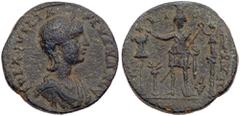 Ancient Coins Aquilia Severa. AE 27 mm (13.90 g), Augusta, AD 220-221. Tyre in Phoenicia. IYL AQYILIA SEVERA AVG, diademed and draped bust of Aquilia Severa right. Reverse: TVRIORVM, Astarte standing 