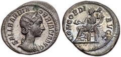 Ancient Coins Orbiana. Augusta. Wife of Severus Alexander. Silver Denarius (3.18g). Rome mint. Special marriage emission of Severus Alexander, AD 225. Draped busgt r. wearing stephane. Reverse: Condor