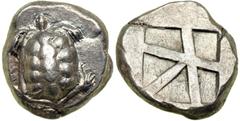 Aigina, 457-451 BC. AR Stater (12.33 g). EF Aigina, 457-451 BC. AR Stater (12.33 g). Land tortoise, with segmented shell. Reverse: Skew pattern incuse square. SNG Cop 517; BMC 11. Well struck in high 
