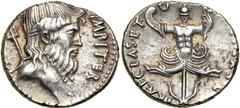 Roman Imperatorial Period. Sextus Pompey. AR Denarius minted in Sicily, 42 BC. EF Roman Imperatorial Period. Sextus Pompey. AR Denarius minted in Sicily, 42 BC. Diademed head right of Neptune, trident