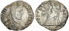 Constantine III, AD 407-411. AR Siliqua (1.6 g) minted at Arelate. VF Constantine III, AD 407-411. AR Siliqua (1.6 g) minted at Arelate. Diademed, draped and cuirassed bust of the emperor, right. Reve