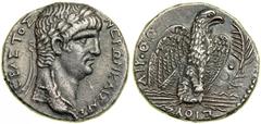 Nero, AD 54-68. AR Tetradrachm (14.64 g) minted at Antioch in Seleucis and Pieria, dated regnal year 9 (AD 62-63), Caesarian year 111. Bust right of Nero, wearing aegis. Reverse: Eagle standing right 