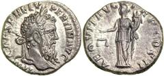 Pertinax, AD 193. AR Denarius minted at Rome, AD 193. Laureate head right of Pertinax. Reverse: Aequitas standing left, holding scales and cornucopiae. RIC 1(a) [as R2]; BMC 15. Well-detailed portrait