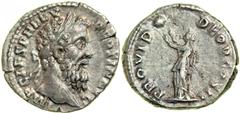 Pertinax, AD 193. AR Denarius minted at Rome, AD 193. Laureate head right of Pertinax. Reverse: Providentia standing left, holding up both hands to a large star. RIC 10(a) [as R2]; C. 40. Pleasing por