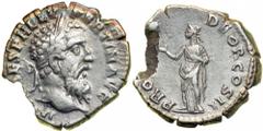 Pertinax, AD 193. AR Denarius minted at Rome, 1 January-28 March AD 193. Laureate head right of Pertinax. Reverse : Providentia standing left, holding right hand up to large star. RIC 11a; Cohen 42. E