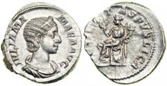 Julia Maesa and Julia Mamaea. AR Denarii. Consists of: Maesa , grandmother of Elagabalus, RIC 268 (Sear 7756); Mamaea , mother of Severus Alexander, RIC 338 (Sear 8208). Each grades Superb EF/VF . Lot