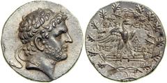 Macedonian Kingdom. Perseus, 179-168 BC. AR Tetradrachm (15.3 g) Minted at Pella or Amphipolis, ca. 173-171 BC. Magistrate: AY. Diademed head of Perseus right. Reverse: Eagle, wings spread, standing t
