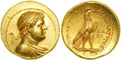 Ancient Egypt. Ptolemy IV Philopator, 221-204 BC. Gold Oktodrachm (27.7g) minted at Sidon, c. 202-200 BC. Gold Oktadrachm (27.7g) minted at Sidon, ca. 202-200 BC. Diademed and draped bust right of Pto
