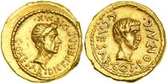 Roman Imperatorial Period. Octavian and Julius Caesar. Gold Aureus (8.23g) struck in Italy, summer-autumn 43 BC. C CAESAR COS PONT AVG. Bare head right of young Octavian. Reverse : C CAESAR DICT PERP 