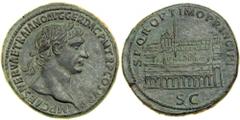 Trajan, AD 98-117. AE Sestertius (25.8 g), minted at Rome, AD 104-106. IMP CAES NERVAE TRAIANO AVG GER DAC P M TR P COS V P P. Laureate head of Trajan right. Reverse: SPQR OPTIMO PRINCIPI S C. General