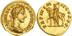 Commodus, AD 177-192. Gold Aureus (7.3g) minted at Rome, AD 178. L AVREL COM - MODVS AVG. Laureate, draped and cuirassed bust right of young Commodus. Reverse : TR P III IM - P II COS P. Castor standi