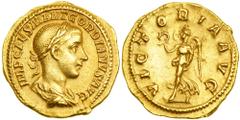 Gordian III, AD 238-244. Gold Aureus (4.7g) minted at Rome, AD 238-239. IMP CAES M ANT GORDIANVS AVG. Laureate, draped and cuirassed bust right of young Gordian III. Reverse : VICTORIA AVG. Victoria (