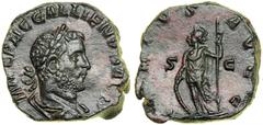 Gallienus, AD 253-268. AE Sestertius (19. 0 g) minted at Rome, First Emission, AD 253-254. IMP C P LIC GALLIENVS A[V]G. Laureate and draped bust right of bearded Gallienus. Reverse: [VI]RTVS AVGG S C.