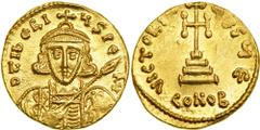 Justinian II, AD 705-711. Gold Solidus (4.4g) struck at Constantinople. Second Reign. d N IhS ChS REX REGNANTIЧM. Bust facing of Christ with short, curly hair and close beard, wearing pallium and colo