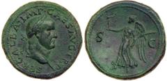 Galba, AD 68-69. Orichalcum Sestertius, minted at Rome. Laureate head of Galba right. Reverse: Victoria (Victory) alighting left, holding palladium (Minerva as goddess of war) in one hand and palm fro