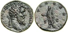 Didius Julianus, end of March-end of May AD 193. AE Sestertius (17.2 g) minted at Rome. [IMP] CAES M DID SEV - ER IVLIAN AVG. Laureate head of Julianus right. Reverse: RECTOR ORBIS S C. Julianus stand