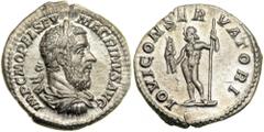 Macrinus, AD 217-218. Silver Denarius (3.30g) minted at Rome, March-June AD 218. Laureate, draped and cuirassed bust of Macrinus right with long beard. Reverse: Jupiter standing three-quarters left ho