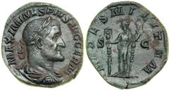Maximinus I, "Thrax", AD 235-238. AE Sestertius (17.3 g) minted at Rome, third emission , AD 236-237. Laureate, draped and cuirassed bust of Maximinus right. Reverse: Fides (Faithfulness) standing lef