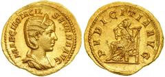Otacilia Severa, wife of Philip I, Augusta, AD 244-249. Gold Aureus (5.08g) minted at Rome, AD 244-246. Diademed and draped bust of Otacilia Severa right, her hair in intricate plaits. Reverse: Pudici