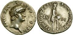 Nero. Silver Denarius (3.5g), AD 54-68. Rome, AD 61/2. NERO. CAESRA. AVG. IMP., bare head of Nero right. Reverse PONTIF MAX TR P VIII COS IIII P P around, EX S C across field, Roma standing right, foo