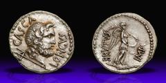 Brutus. Silver Denarius (3.82 g), 42 BC. Military mint traveling with Brutus and Cassius in western Asia Minor or northern Greece. P. Servilius Casca Longus, moneyer. CASCA behind, LONGVS before, Laur