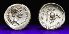 Augustus. Silver Denarius (3.74 g), 27 BC-AD 14. Emerita, ca. 25-23 BC. P. Carisius, propraetorian legate. IMP CAESAR AVGVSTVS, bare head of Augustus right. Reverse P CARISIVS LEG PRO PR, facing Celti