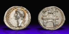 Nero Claudius Drusus. Silver Denarius (3.80 g), AD 41-54. Rome, under Claudius, ca. AD 41-45. NERO CLAVDIVS DRVSVS GERMANICVS IMP, laureate head of Nero Claudius Drusus left. Reverse Triumphal arch su