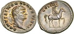 Domitian. Silver Denarius (3.34 g), as Caesar, AD 69-81. Rome, under Vespasian, AD 76/7. CAESAR AVG F DOMITIANVS, laureate head of bearded Domitian right. Reverse COS IIII above, Pegasus standing righ