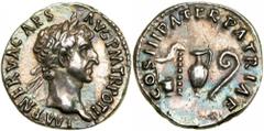 Nerva. Silver Denarius (3.3 g), AD 96-98. Rome, AD 97. IMP NERVA CAES AVG P M TR POT II, laureate head of Nerva right. Reverse COS III PATER PATRIAE, sacrificial implements: simpulum, sprinkler, ewer 