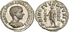 Diadumenian. Silver Denarius (2.80 g), as Caesar, AD 217-218. Rome, under Macrinus, AD 217. M OPEL ANT DIADVMENIAN CAES, bare-headed and draped bust of Diadumenian right. Reverse PRINC IVVENTVTIS, Dia