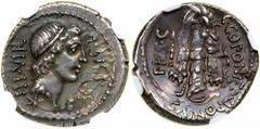 Q. Sicinius and C. Coponius. Silver Denarius (3.86 g), 49 BC. Military mint traveling in the East with Pompey, perhaps at Ephesus. Q SICI[NIVS] III VIR, diademed head of Apollo right; below, star. Rev