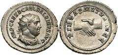 Balbinus. Silver Antoninianus (5.79 g), AD 238. Rome. IMP CAES D CAEL BALBINVS AVG, radiate, draped and cuirassed bust of Balbinus right. Reverse: PIETAS MVTVA AVGG, clasped hands. RIC 12; BMC 74-6; R