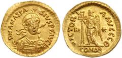Ostrogoths. Theoderic. Gold Solidus (4.4 g), 493-526. Rome, in the name of the Byzantine emperor, Anastasius I, ca. AD 493-518. In the name of the Byzantine emperor, Anastasius I. D N ANASTA-SIVS P F 