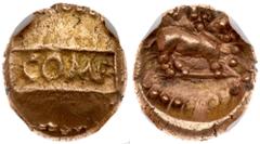 Celtic, Britian. Regini-Atrebates. Gold Quarter-Stater (1.15 g), ca. AD 10-40. Verica. COMF in tablet. Reverse: Horse walking right; above, VI. Ancient British Coins 1202; Van Arsdel 4671. NGC grade A